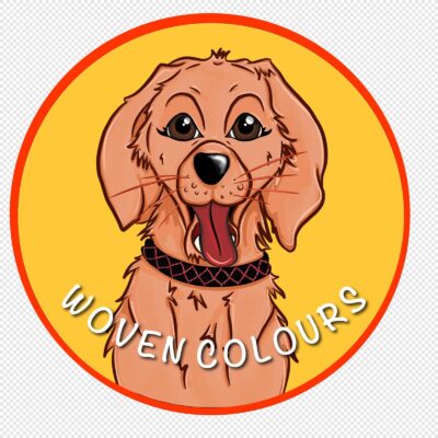 A dog wearing a woven dog collar